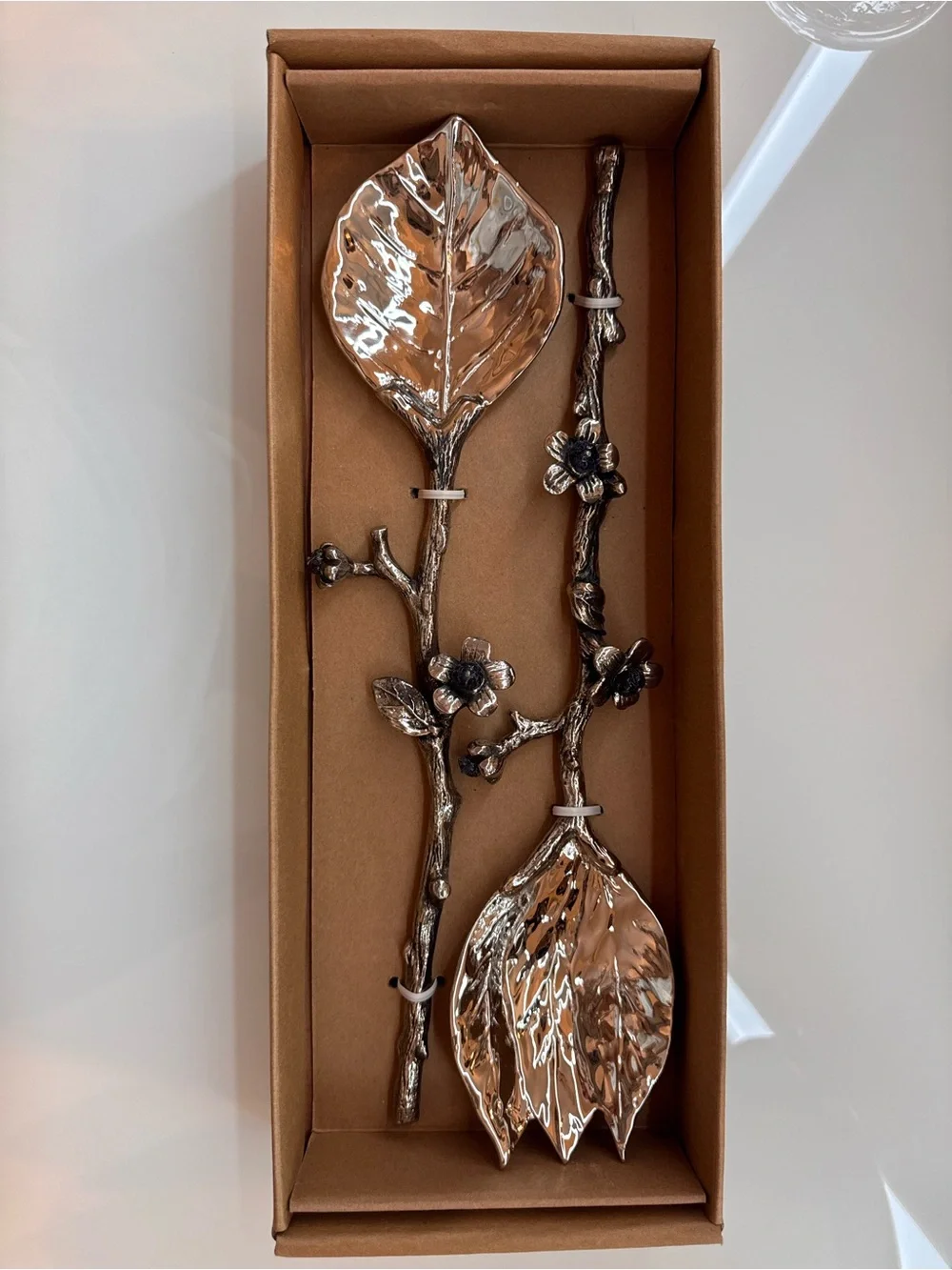 NIB Bombay Company Amethyst Vintage 2pc Metal Branch and Leaf Salad Serving Set